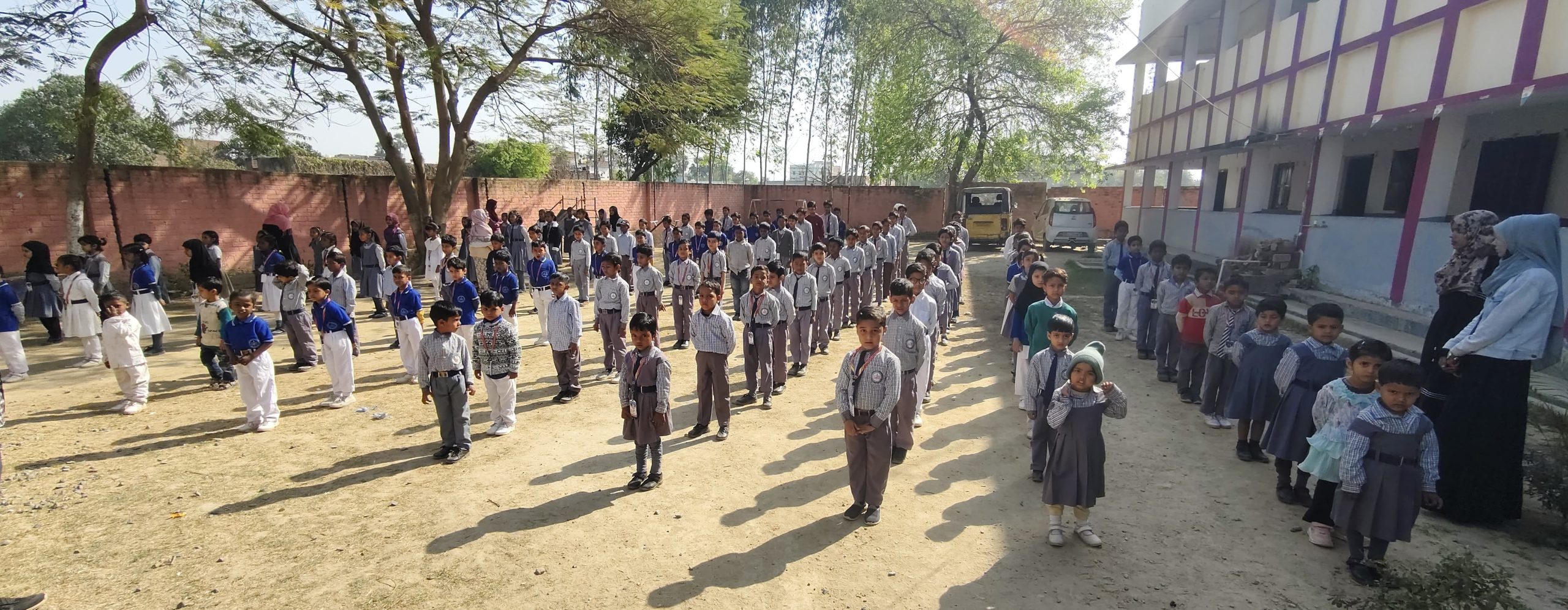 Students at morning assembly, Al-Mahdi English Medium School, Bihar